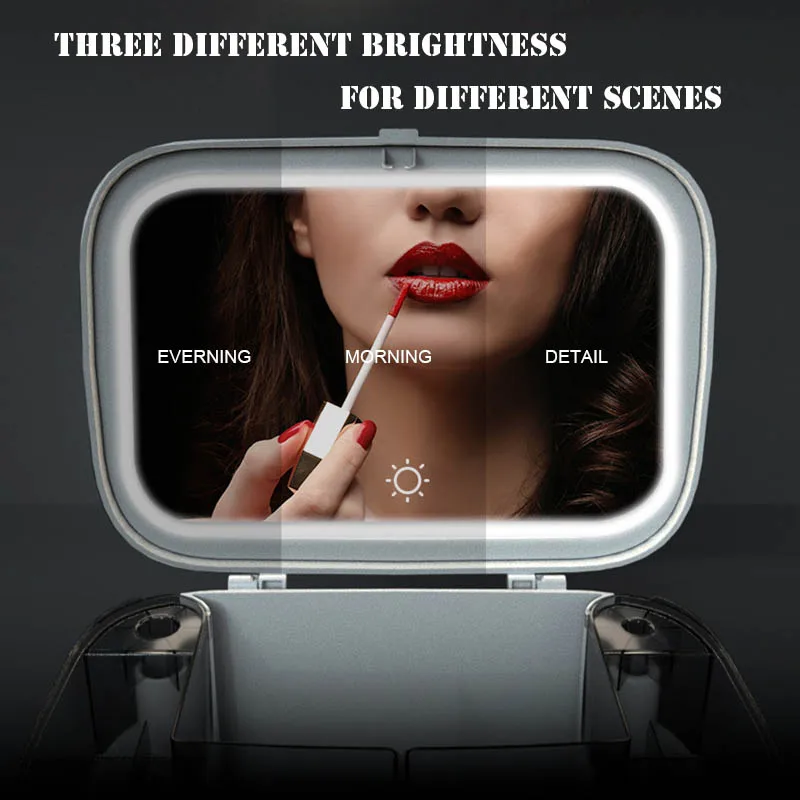 Factory Direct Sales Plastic Multifunction Cosmetic Storage Box  Makeup Organizer Make up case With Light Mirror