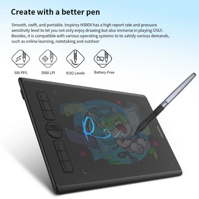 Huion H580X Graphics Tablet Perfect for Anime Digital Painting