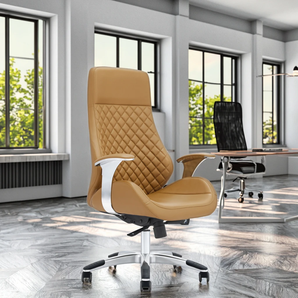 Modern Executive Chair Black+White Alloy Base PU Leather Surface Meeting Room Essential 3