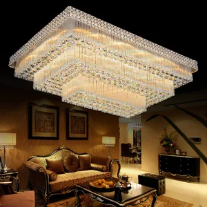 Living Room Lamp Rectangular Crystal Lamp Ceiling Bedroom Dining Room Crystal Hotel Lobby Lamp Villa Led Pendant Light