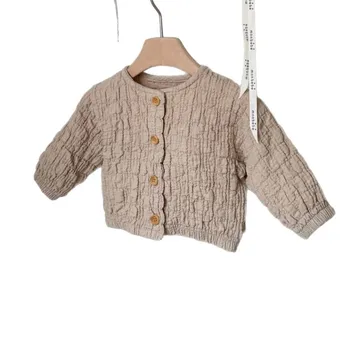 Stylish Girl Baby Casual Spring Summer Set Woven Waffle Jacquard Cardigan Coat and Shorts Two-Piece Sweatersuit
