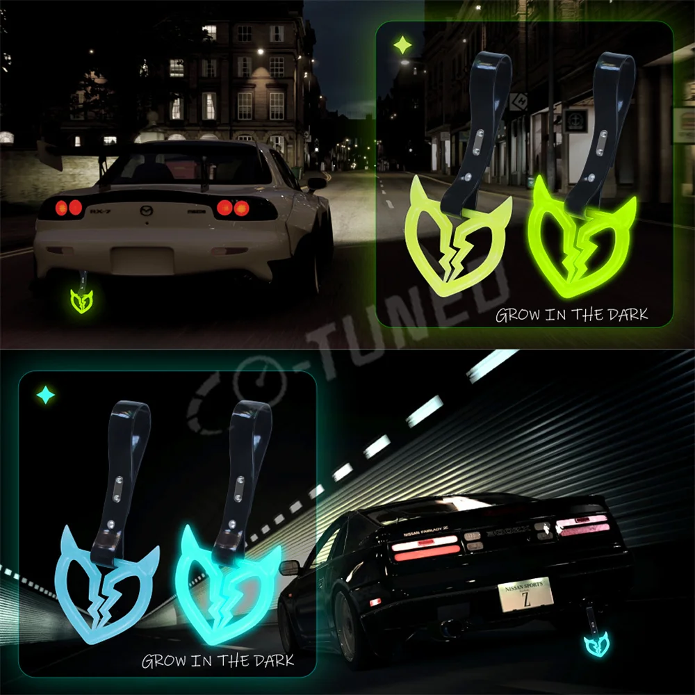 Fire Devil Broken Heart JDM Tsurikawa Ring – Subway Style Train Strap For Cars, Black