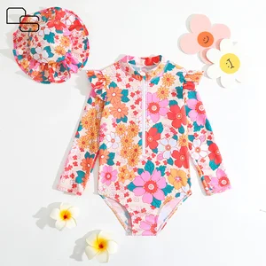 OEKO TEX Custom Baby Girls Swimming Clothes Child Swimwear Children Polyester Floral Support Kids Swim Wear