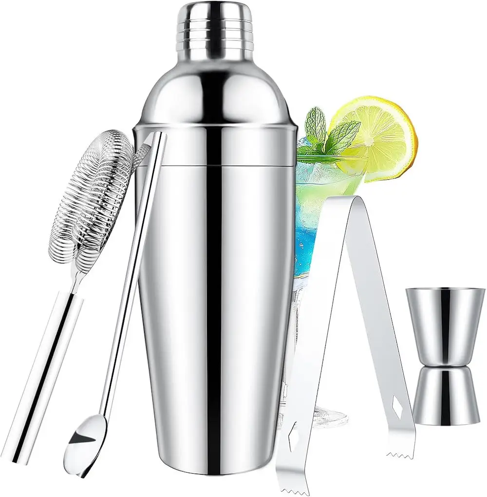 Hot Sale 5pcs Stainless Steel Eco-Friendly Boston Shaker Cocktail Wine Mixer Bartender Party Travel Customized Color Customized