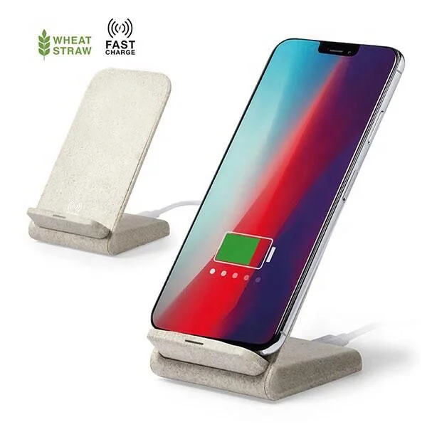 Eco Wireless Charger Stand 10W Fast Wireless Charger Station PLA Wheat Straw Design Wireless Charging Dock for iPhone Pad