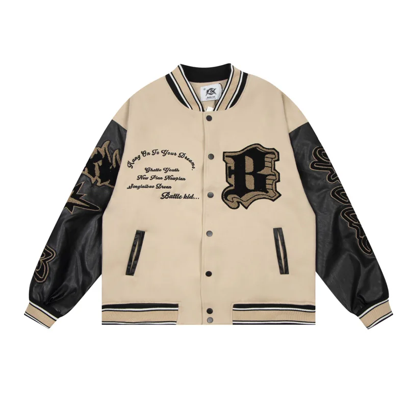 High Quality Men Chenille Embroidery Leather Sleeves Custom Baseball Letterman Varsity Jacket_voghion.com