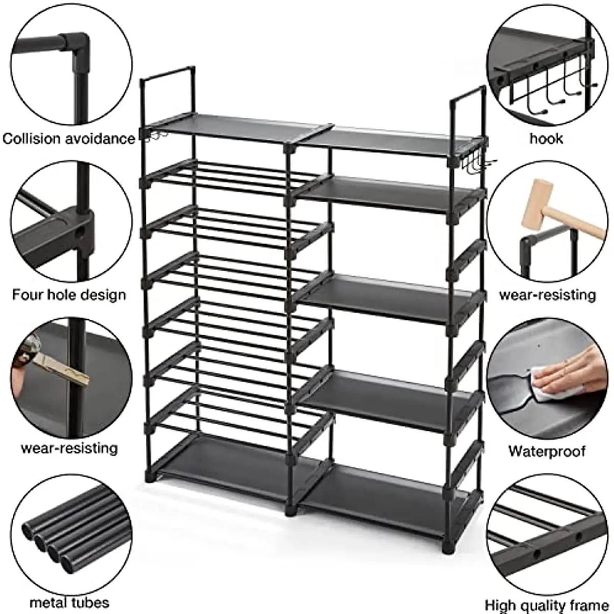 8 Tiers Home Black Metal Shoe Rack Free Standing Shoe Racks For