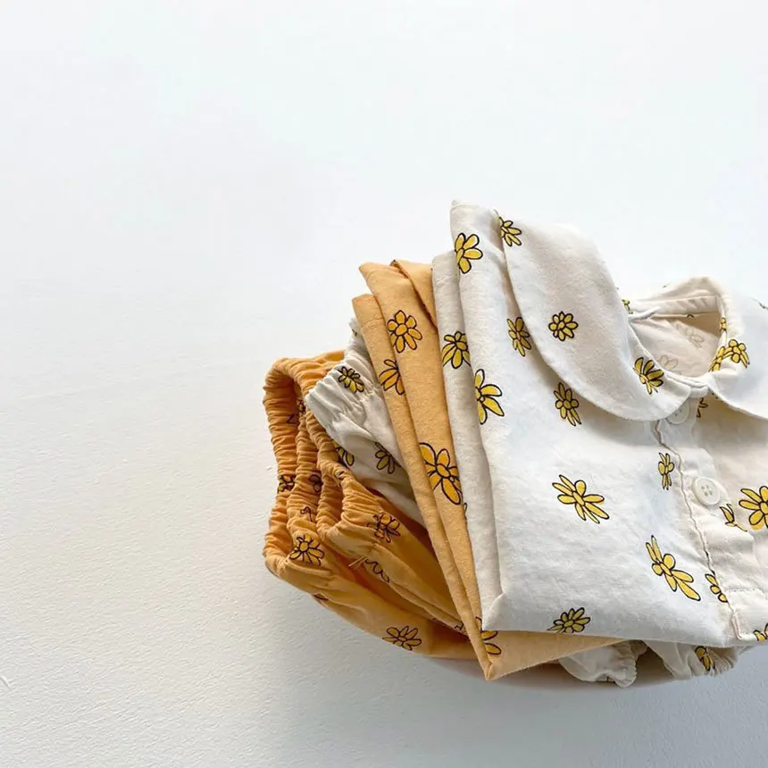 New baby Daisy floral jumpsuit bubble sleeve climbing suit