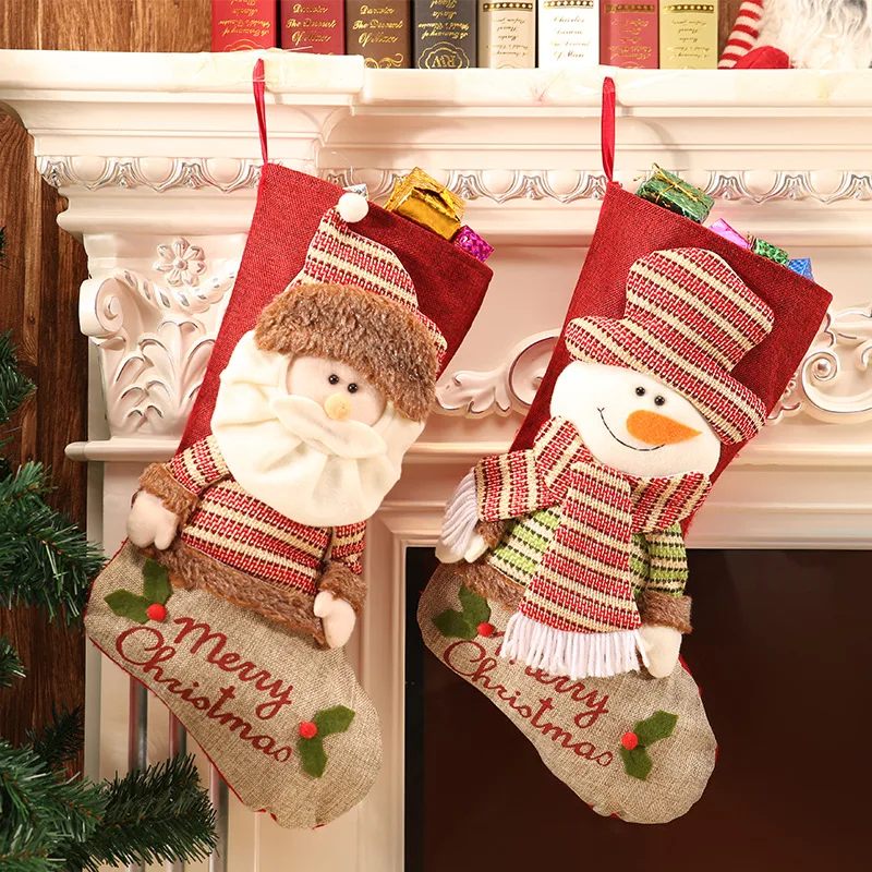 new christmas stocking decor hanging santa 2021 non-woven