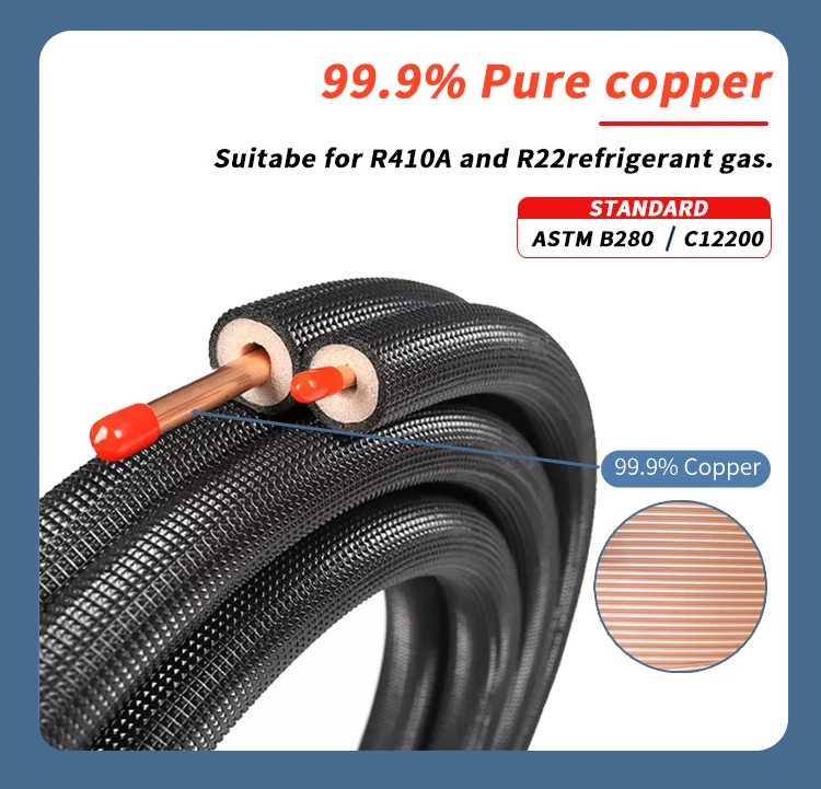 Insulated Copper Pipe Line Set White PE Air Conditioner Tube manufacture