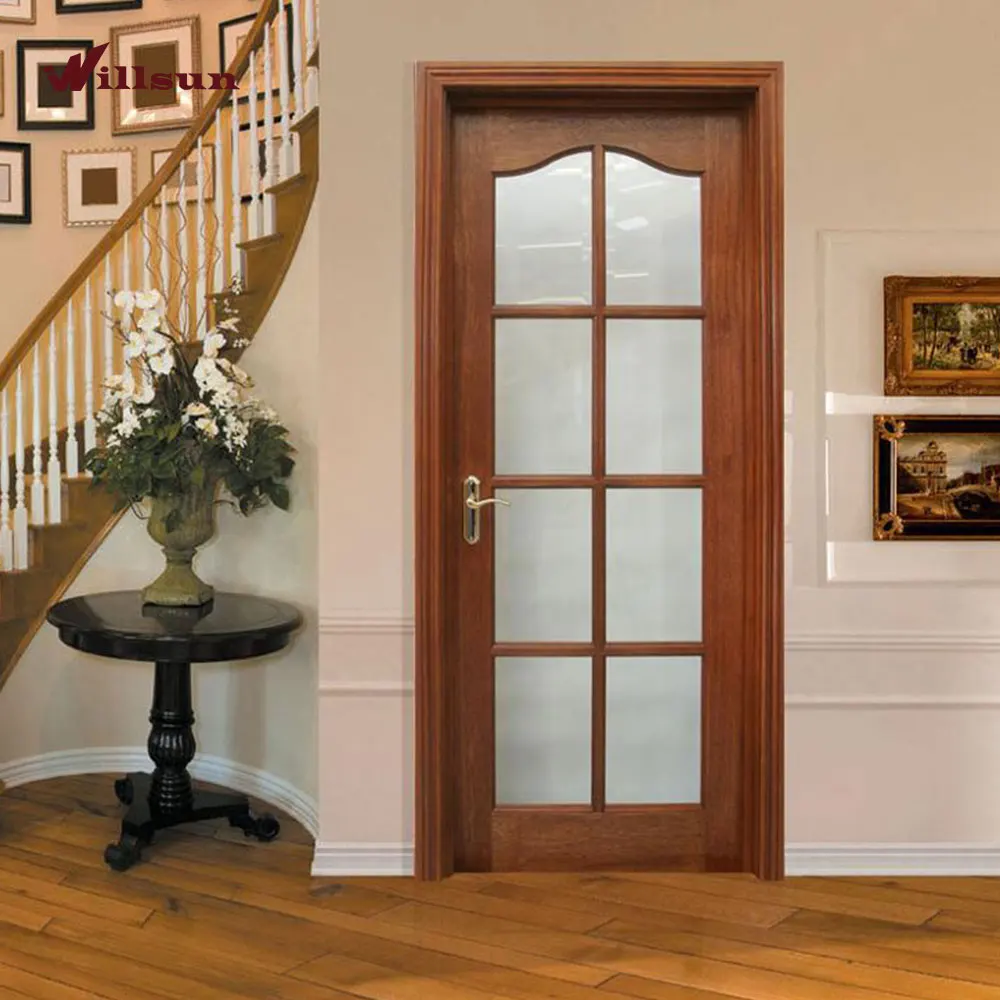 New Design Kitchen Glass Bathroom Doors Sapele French Glass Lattice Wooden Door Design