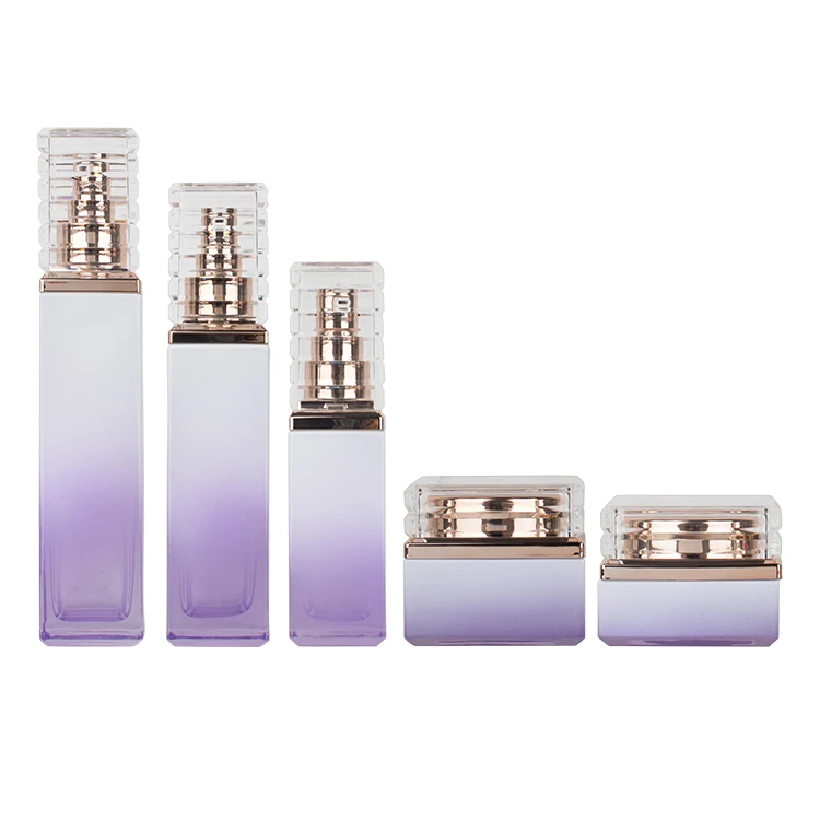 Purple Gradient Skincare Packaging Set Glass Bottle Cosmetic Liquid Container Skin Care Set