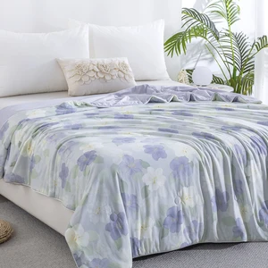 European Style Luxury Summer Quilt Set Skin-Friendly Printed Four-Piece Cool Washed Summer Gift