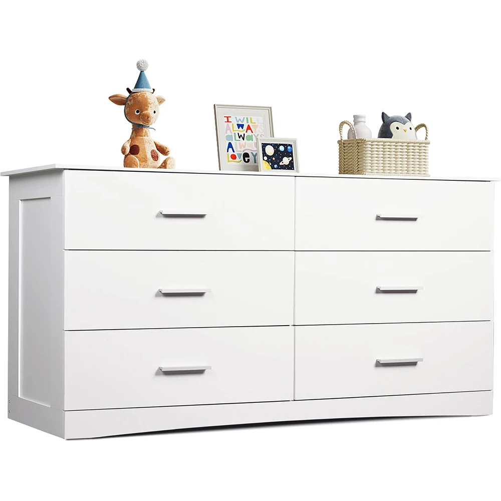 product nu deco white dresser 6 drawers wide wooden chest modern minimalist bedroom storage tower unit closet store organizer living-0