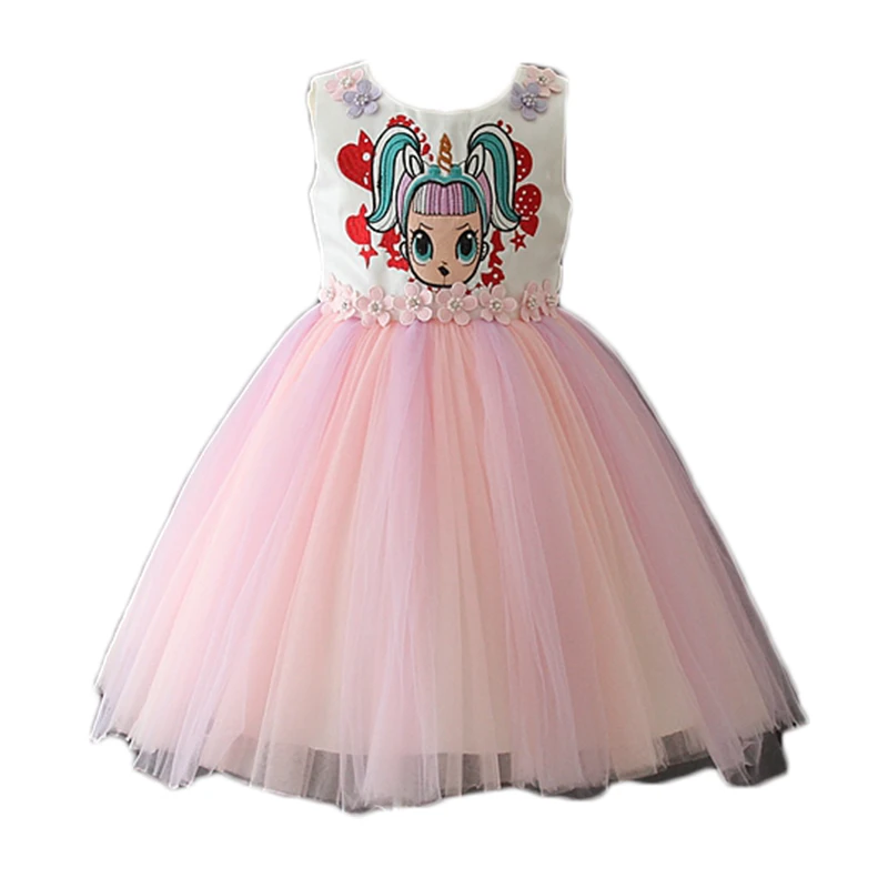Latest Kids Frock Design Flower Baby Girl Cartoon Surprise Doll Character  Prom Party Dress