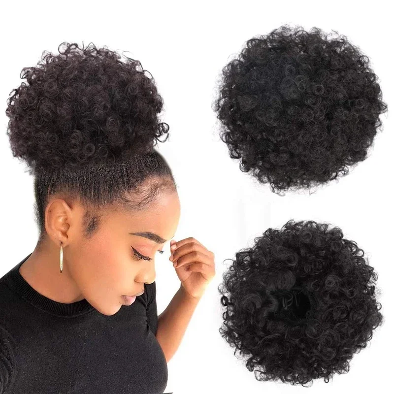 10 Zoll Afro Puff Schnürpferdeschwanzverlängerung fir schwaarz Fraen_voghion.com