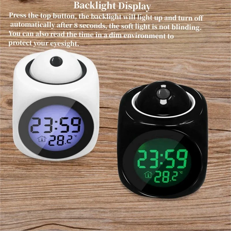 Hourly Chime Digital Projection Clock Time Temperature Backlight Loud Music Alarm Clock Snooze 12/24H USB Projector LCD Clock