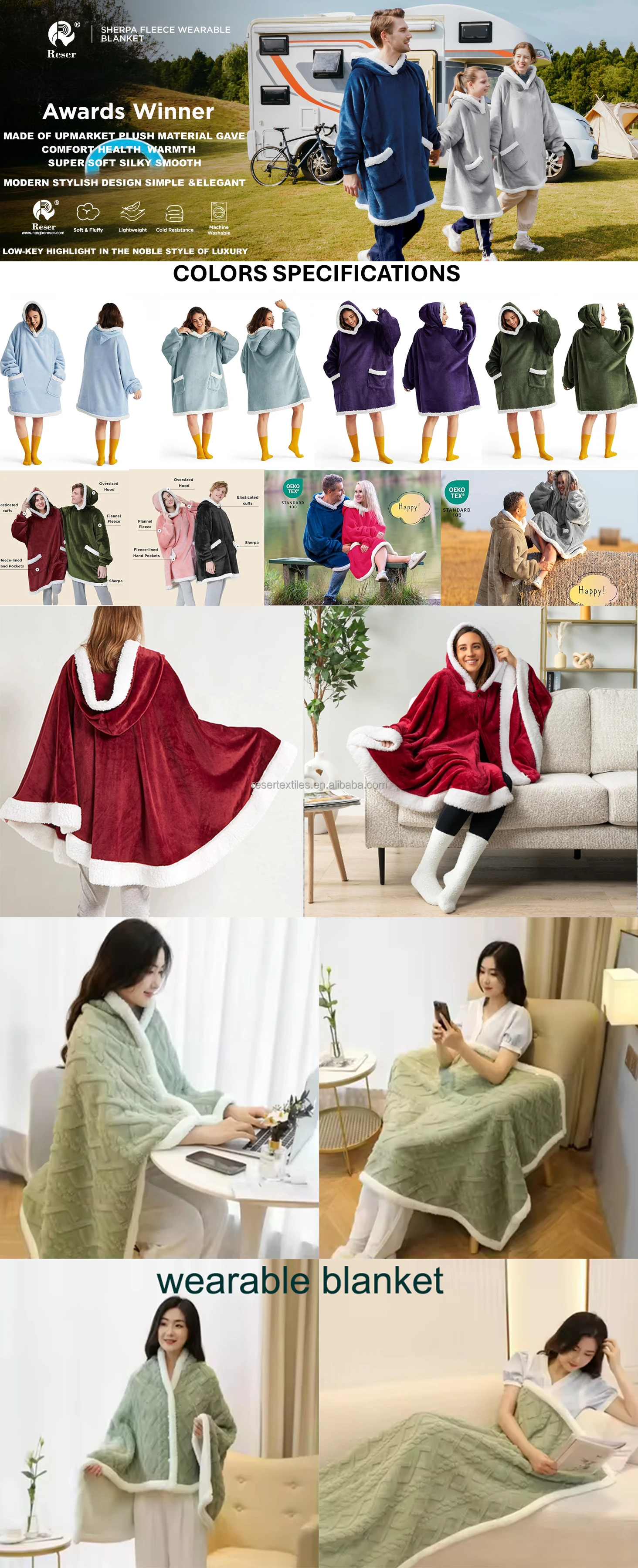 100% Polyester Flannel Fleece Sherpa Anti-Dust Mite Leopard Pattern Winter Quilted Throw Poncho Cape Hood Wearable Blanket for