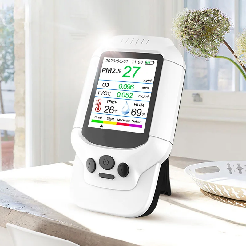 Mulcort O3 Ozone Detector | Portable Air Quality Monitor | Measures Ozone, Temp, Humidity | Color LCD & Adjustable Alarm