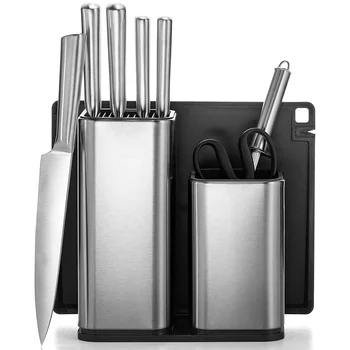 Popular Stainless Steel Knife Set with Block & utensil holder 9 piece Kitchen Knives Set with Cutting Board