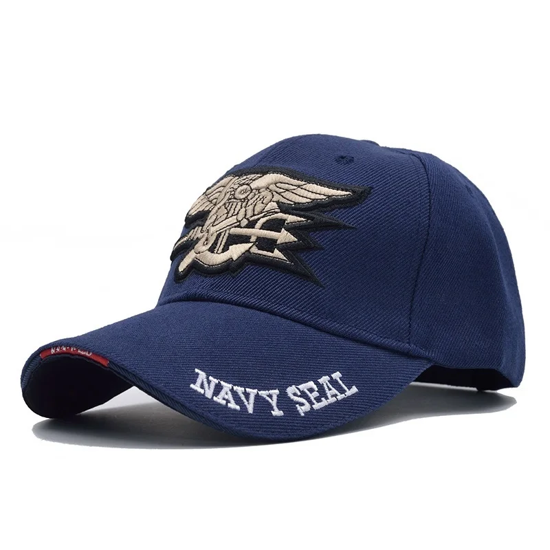 High Quality 6 Panel Plain Baseball Cap US Navy Seals Logo Trucker Hat for Men Black Common Fabric