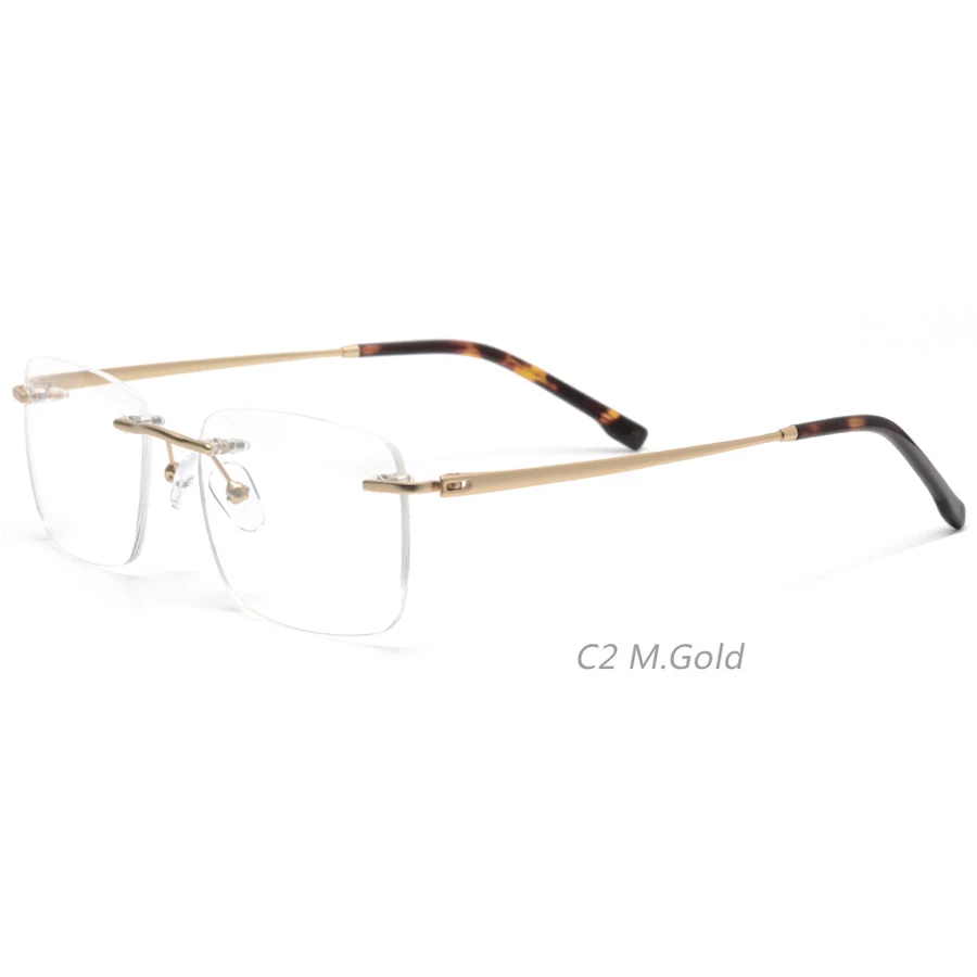 3018 Factory price metal temples ocular rectangle lens rimless glasses for men Alibaba