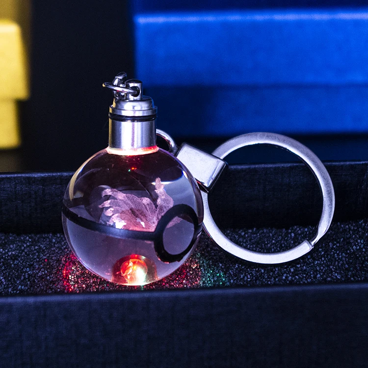 High Quality Cheap Crystal Keychains Custom logo Anime Carton Crystal Led Pokeball Keychain for Kids Souvenirs
