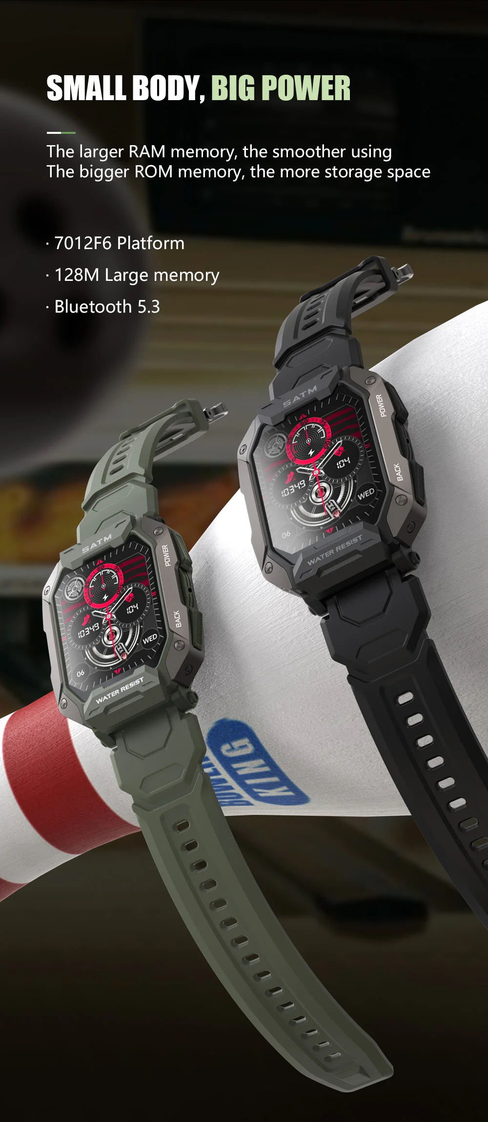 2026 C20 Plus Smart Watch BT Call 128M Memory 1.81inch Screen 1 ATM Waterproof 410mah Fitness Tracker Sports Smartwatch for Men