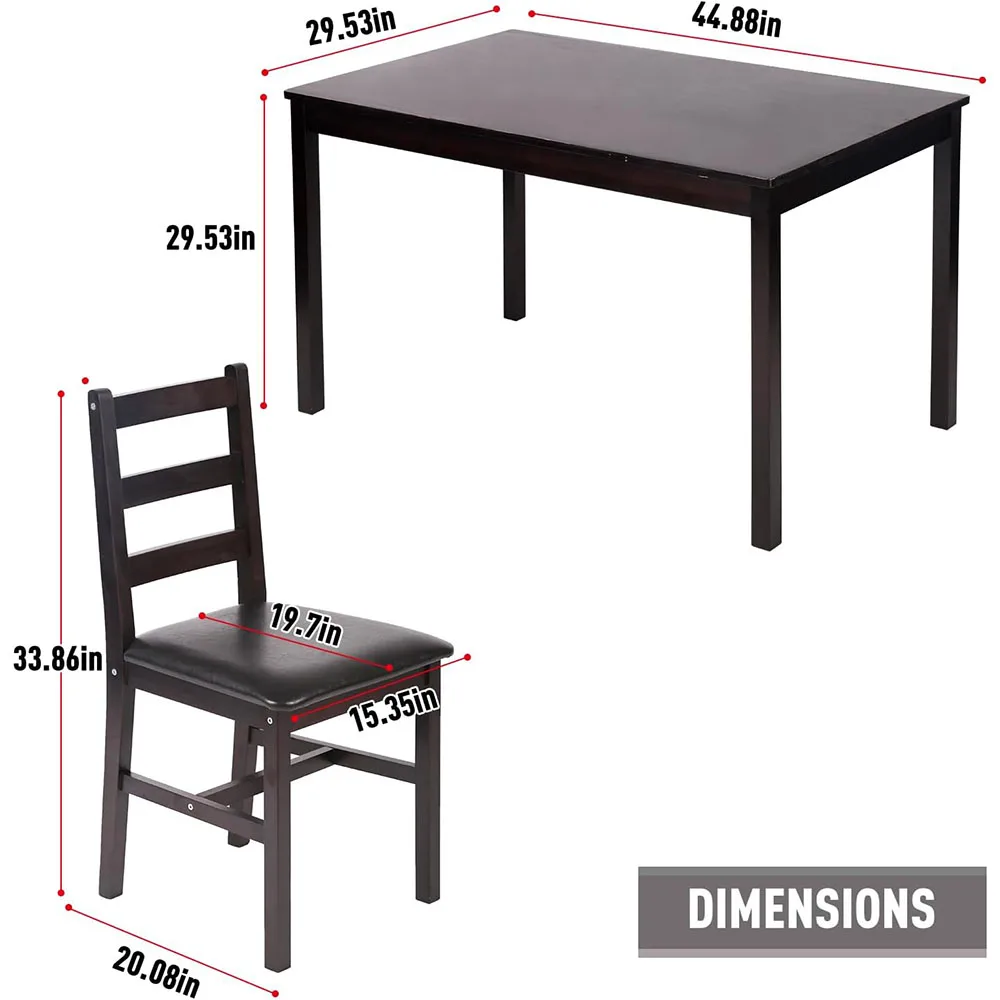 Wood Dark Brown Dining Room Table Set for Small Spaces Elegant Kitchen Table and Chair Set for 4 factory