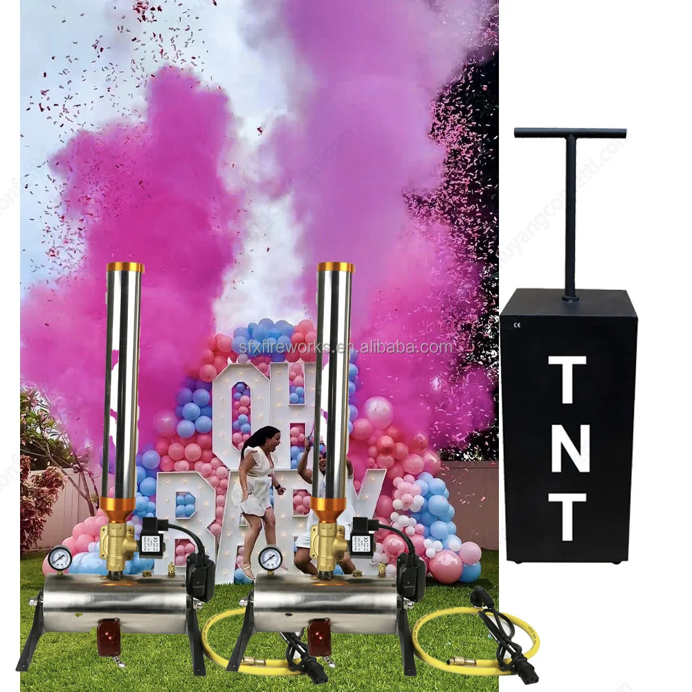 Electronic Remote Control Gender Reveal Smoke Machine Baby Shower Powder Fireworks Party Prop Colorful Confetti Cannon Machine