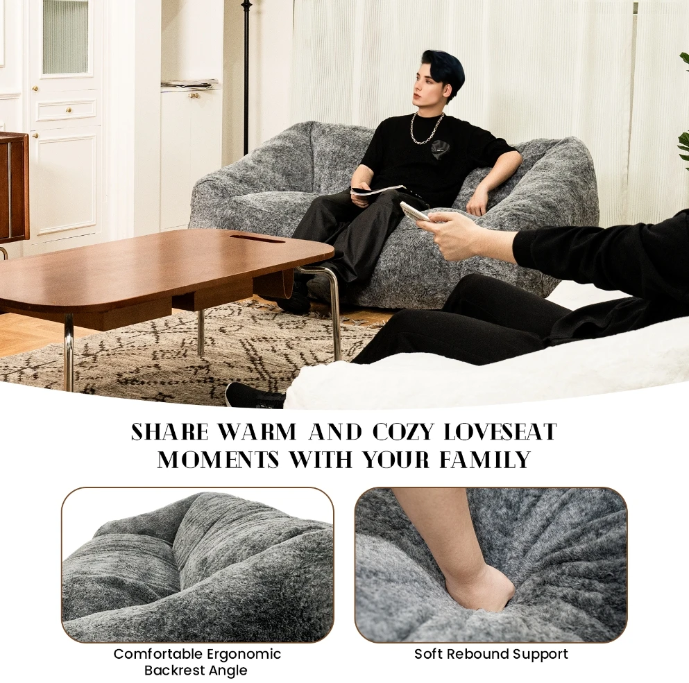 Double Seater Large Lazy Couch Floor Sofa Faux Fur Living Room ...