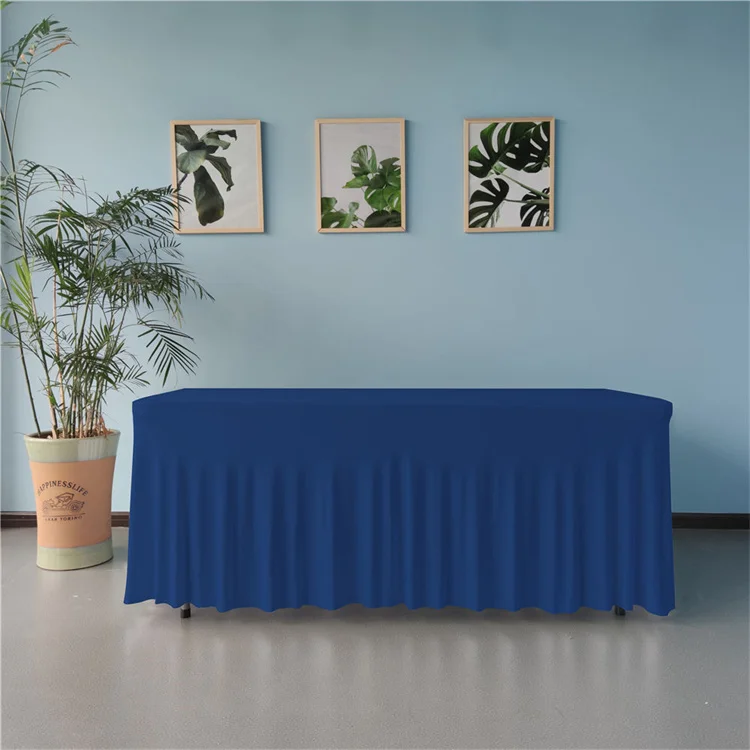 Rectangle polyester banquet elastic stretch table cover outdoor ruffled spandex wedding table cloth skirt