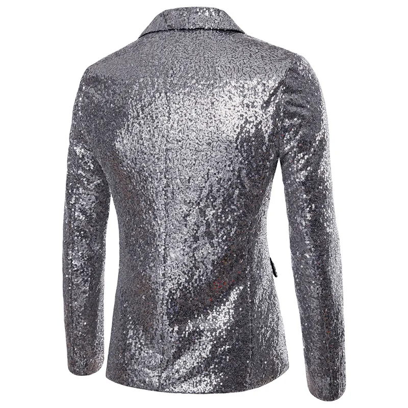 Men's Sequinned Blazer Coat Shiny Gold Performance Evening Jacket_voghion.com