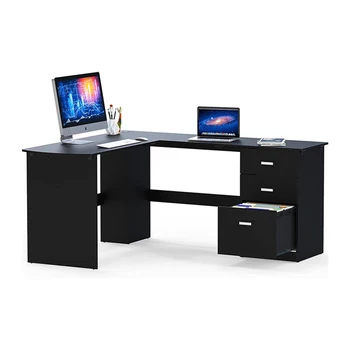 Simple Custom Single Staff  Table Wall Corner Computer Desk Metal Frame Bedroom L-shaped Home Office Desk