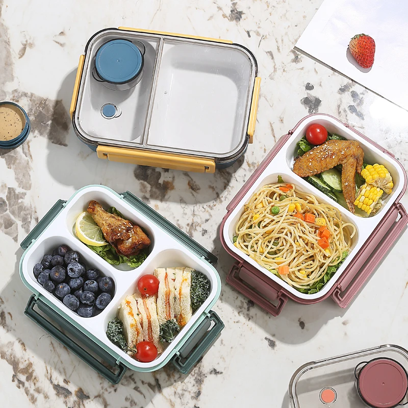 Plastic Double Layer 3 Compartment sealed Lunch Box 850ML