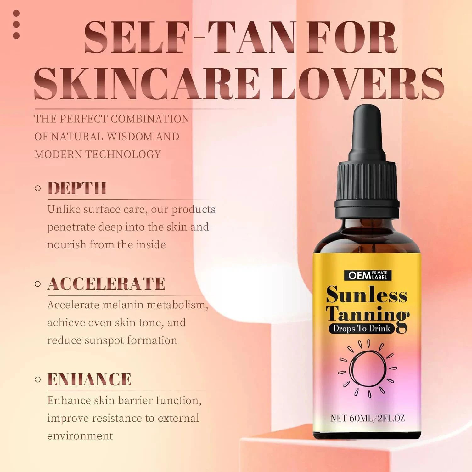 OEM Private Label Moisturizing Bronzing Tanner Tanning Drops Sunless Oral Tanning Drops Drink