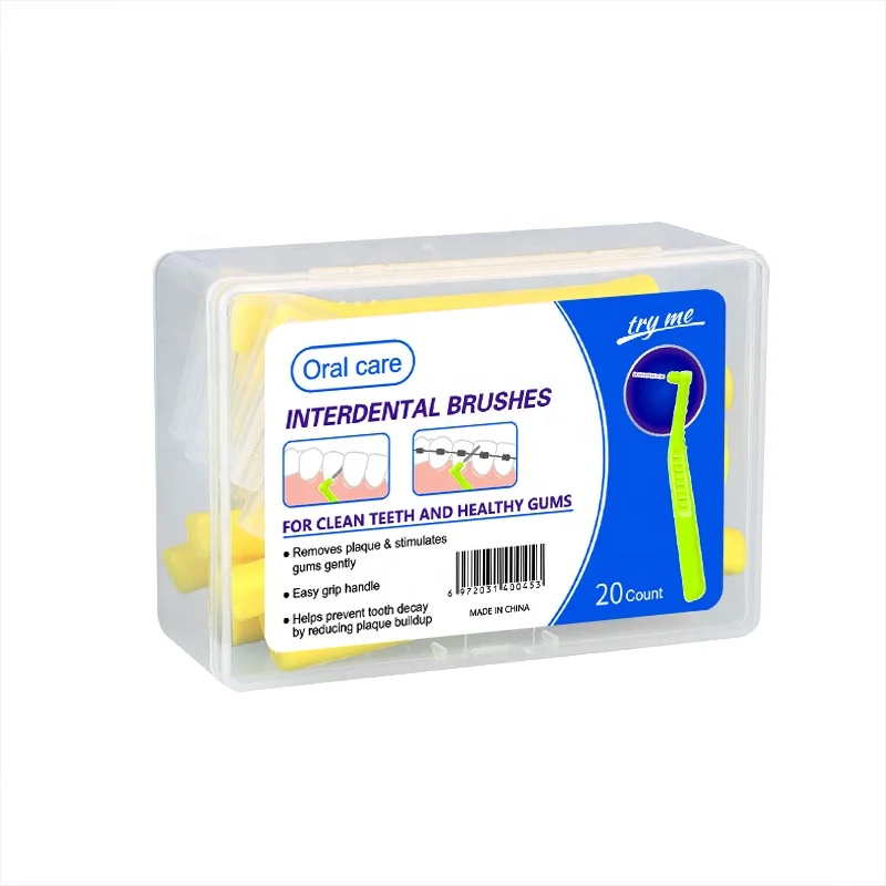 Wholesale L-Shape Interproximal Toothpick Stick Private Label Cepillo Tepe Interdental Brushes Clean Feature Made Plastic Nylon