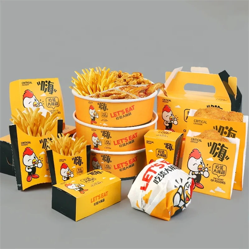 Recyclable Cardboard Bag Burger Fries Packaging with Logo Takeaway Fas –  Fastfoodpak