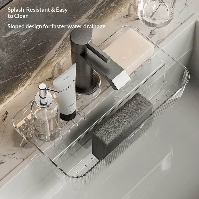 Light Luxury Plastic Suction Cup Kitchen Sink Draining Storage Basket with Multi-function Hanging Rack