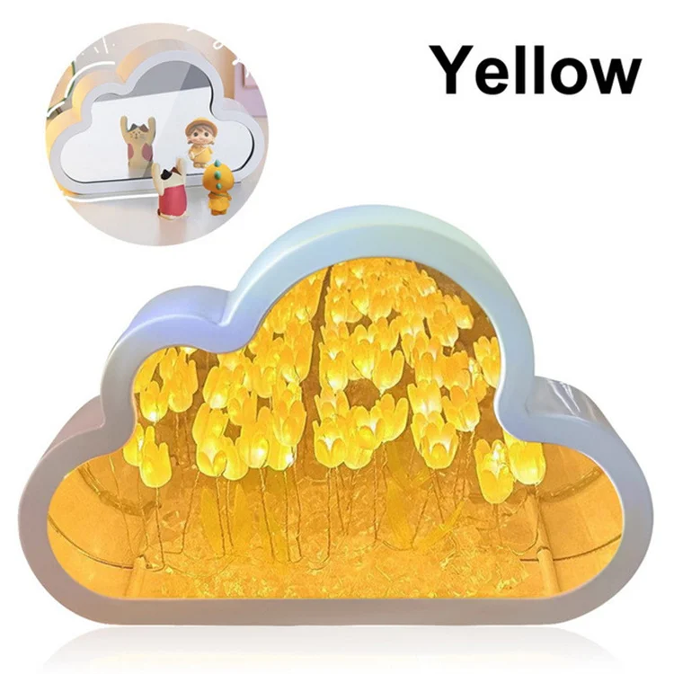 LED DIY Tulip Night Light Cloud Tulip Mirror Lights LED Handmade Simulated Tulip Table Lamp Room Desktop Decor Teen Girls