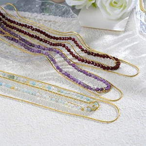 Wholesale Fashion Jewelry Necklace Birthday Gift Real 18K Gold Plated Waterproof IP PVD Women's Vintage Ball Beaded Amethyst