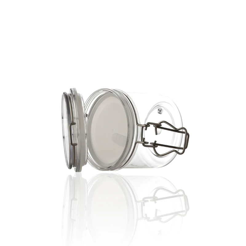 Wholesale 450ml customized sealed PET storage jar swing top clip lid