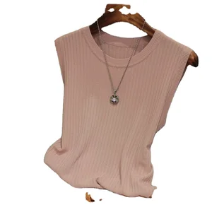 Women's Slim Fit  Tank Tops Summer Casual Outerwear Neck Sleeveless Top Short Length Seamless Knitted Design