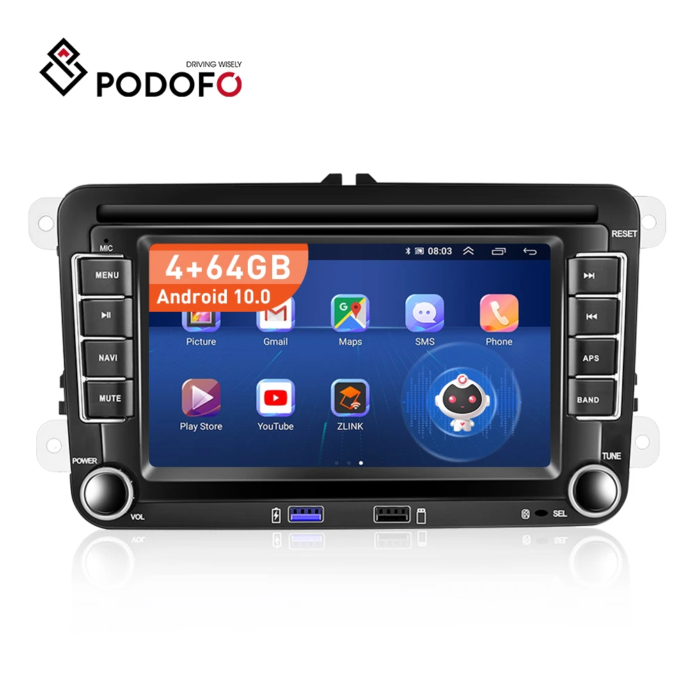 Podofo 4+64g 8 Android 10 Radio Autoradio 7'' Ips Ai Voice/carplay/android Auto/gps/wifi/4g/dsp/hi-res For Golf 5 6 - Buy 2 Din Android Autoradio Car Android Player Car For Golf