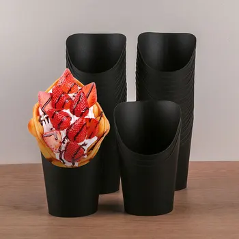 Custom Printed Waterproof Single Wall Recyclable Kraft Paper French Fries Scoop Cup & Cone Holder