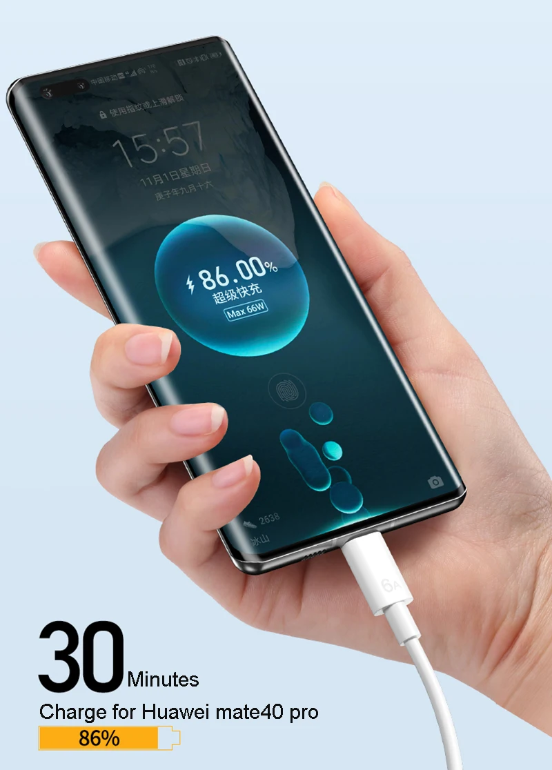 Factory Sale 6a Usb Super Fast Charging Cable For Huawei Mate 40 Typec