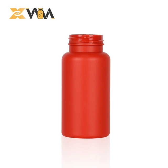 150ml plastic PET RED medical bottle soft touch film process food grade super food vitamin nutrition bottle custom cap