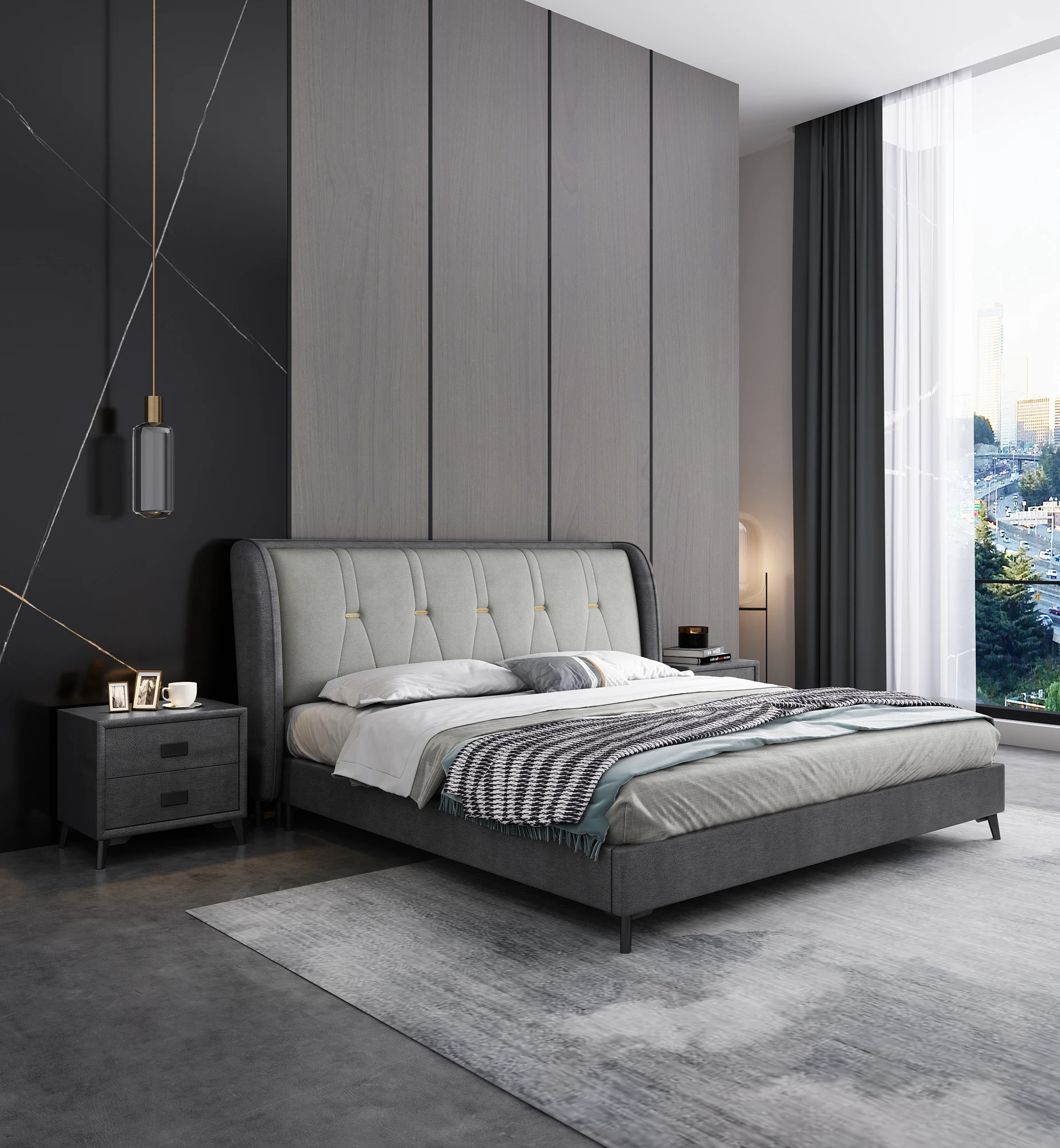 Newly Designed Modern Type of Soft Fabric Double Bed Queen Size  and King Size Bed Frame