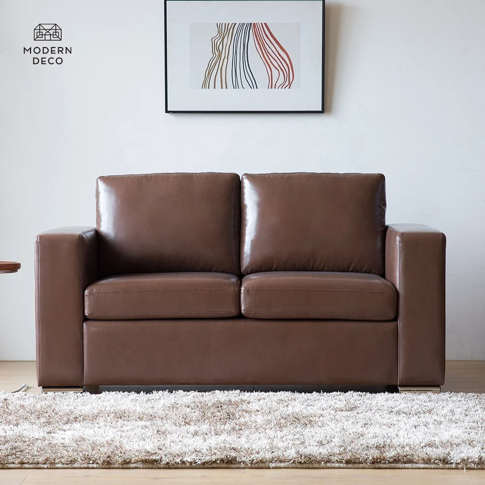 Novi prilagođeni dizajn 2 sedišta umjetna koža sofica za sobu Visoka kvaliteta PU loveseat u smeđoj boji