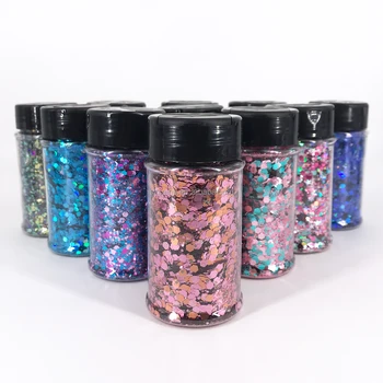 Polyester different Holographic Hexagon Glitter Holographic rose Gold Silver Black Mylar Pink Sparkles Nail Art glitter